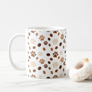 Niedlicher Pfotenabdruck- und Kaffebohnen-Muster-B Kaffeetasse