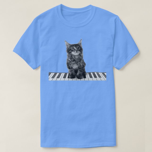 Niedlicher Piano Cat Pianist Keyboard Player T-Shirt (Design vorne)