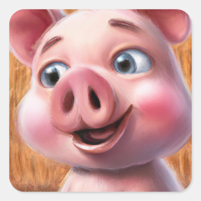 Niedlicher Pig-Square-Aufkleber Quadratischer Aufkleber (Vorderseite)