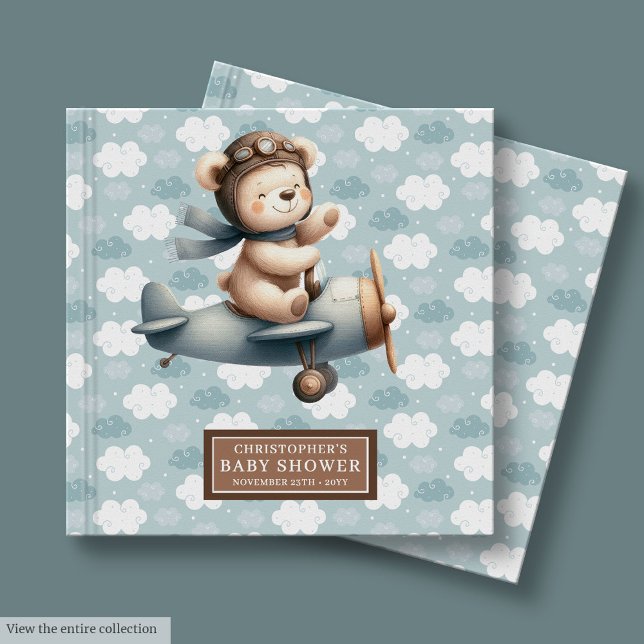 Niedlicher Pilot Teddy Bär Gästebuch Kinderduschma (Cute Pilot Teddy Bear Guest Book Baby Shower Boy)