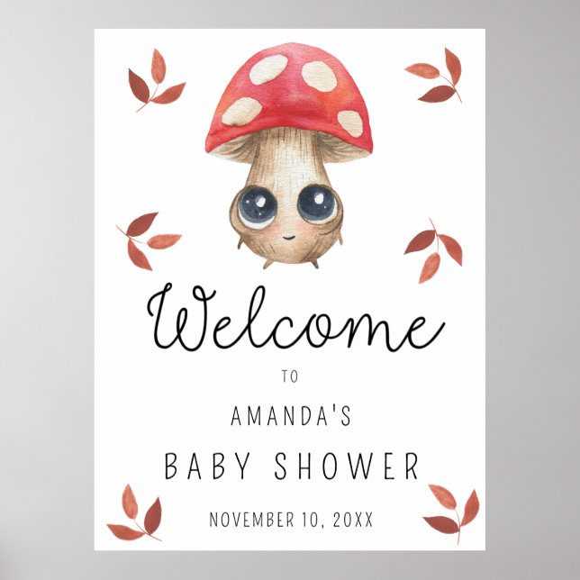 Niedlicher Pilz - Babydusche Begrüßungszeichen Poster (Vorne)