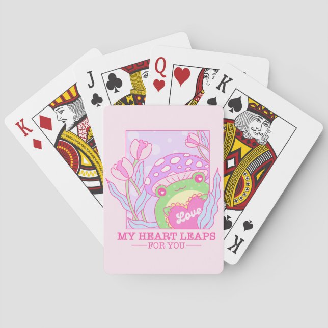 Niedlicher Pilz und Frosch - mein Herz springt für Spielkarten (Rückseite)