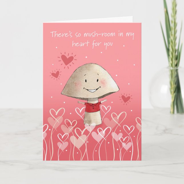 Niedlicher Pilzcharaktere Valentinstag Feiertagskarte (Vorderseite)