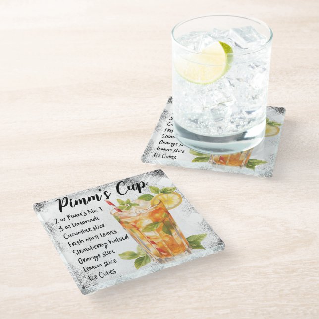 Niedlicher Pimm's Cup Cocktail Rezept Glasuntersetzer (Schrägansicht)