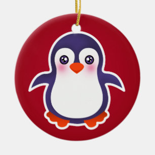Niedlicher Pinguin auf der Roten Hintergrunddarste Keramik Ornament