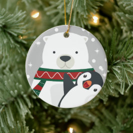 Niedlicher Pinguin Bären essen Drink Frohe Weihnac Keramik Ornament