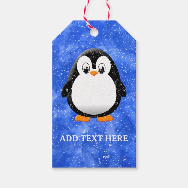 Niedlicher Pinguin Cartoon Custom Winter Blue Wate Geschenkanhänger (Vorderseite)