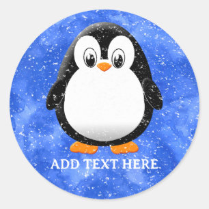 Niedlicher Pinguin Cartoon Custom Winter Blue Wate Runder Aufkleber
