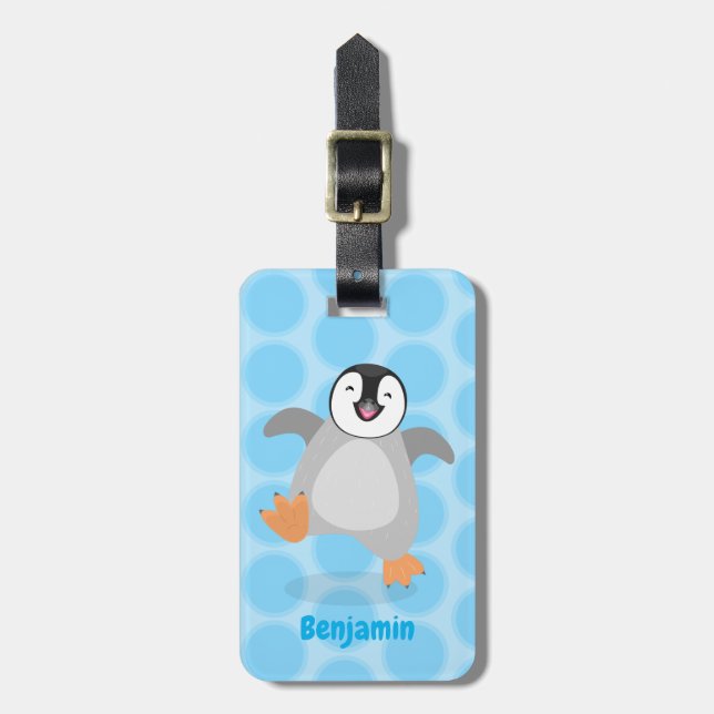 Niedlicher Pinguin-Cartoon Gepäckanhänger (Vorderseite vertikal)