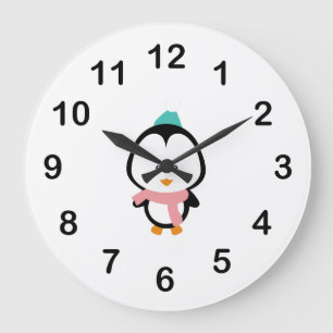 Niedlicher Pinguin-Cartoon Große Wanduhr