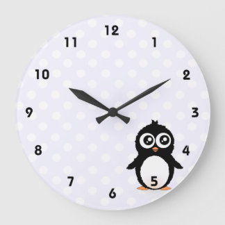 Niedlicher Pinguin-Cartoon Große Wanduhr
