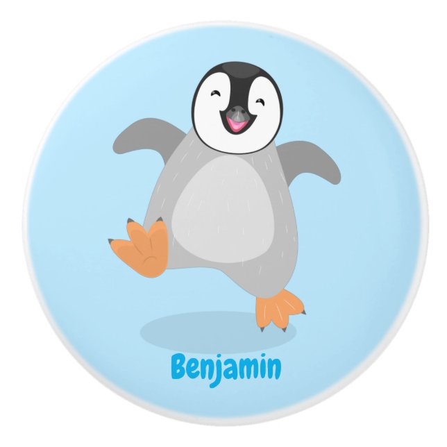 Niedlicher Pinguin-Cartoon Keramikknauf (Vorderseite)