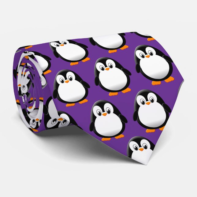 Niedlicher Pinguin-Cartoon Lila Krawatte (Gerollt)