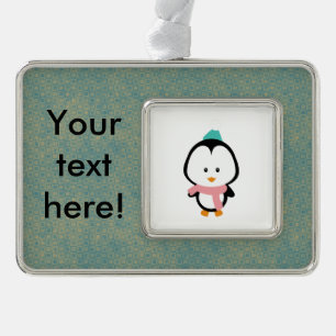 Niedlicher Pinguin-Cartoon Rahmen-Ornament Silber