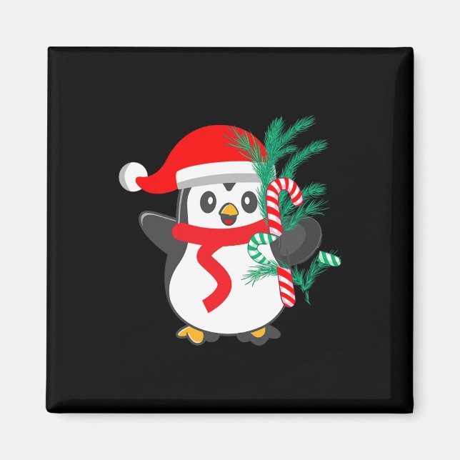 Niedlicher Pinguin, der ein Candy Cane Weihnachtst Magnet (Vorne)