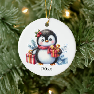 Niedlicher Pinguin fügen Datum und Nachricht Weihn Keramik Ornament