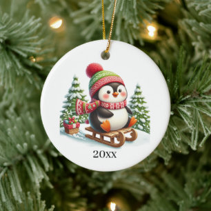 Niedlicher Pinguin fügen Datum und Nachricht Weihn Keramik Ornament