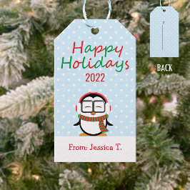 Niedlicher Pinguin Happy Holidays - Geschenktag Geschenkanhänger