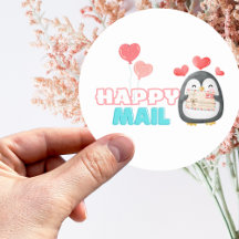 Niedlicher Pinguin Happy Mail Round Sticker mit He