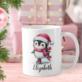 Niedlicher Pinguin Ice Skaten Custom Pink Weihnach Kaffeetasse