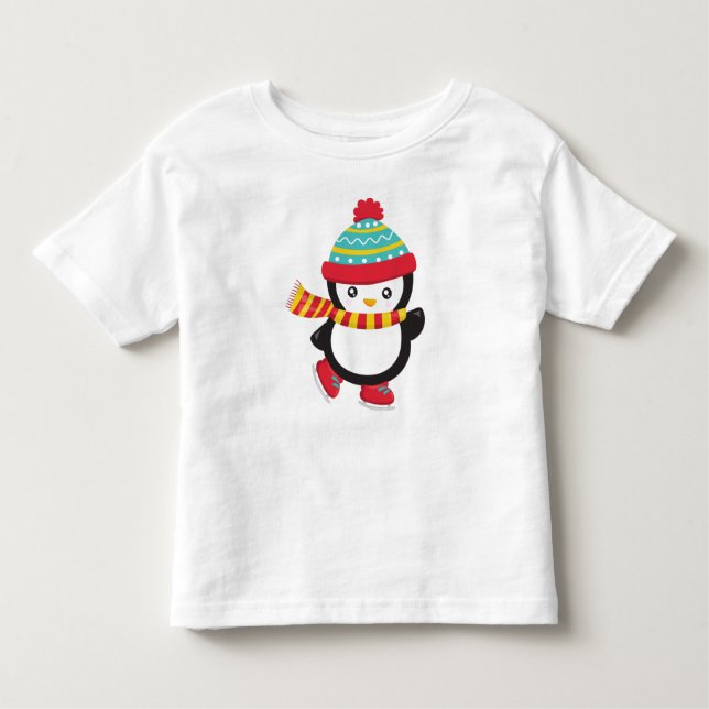 Niedlicher Pinguin, Ice Skaten Penguin, Hut, Scarf Kleinkind T-shirt (Vorderseite)