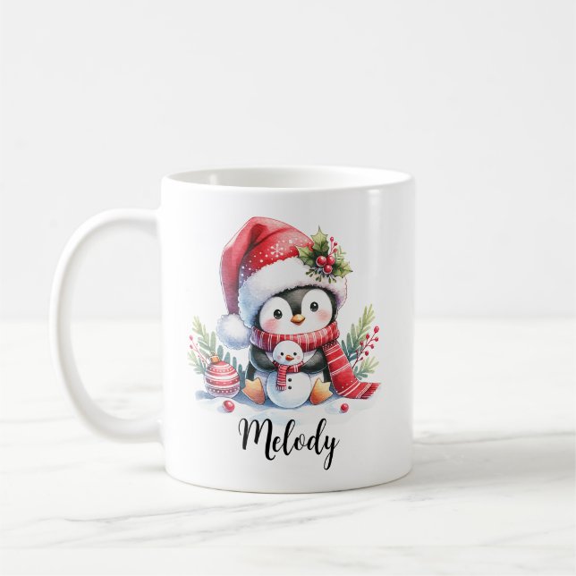 Niedlicher Pinguin im Roten Individuelle Name Weih Kaffeetasse (Links)