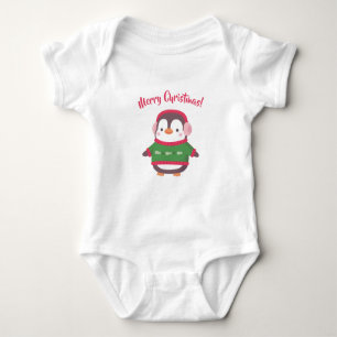 Niedlicher Pinguin im Sweater Frohe Weihnachtsjaus Baby Strampler