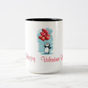 niedlicher Pinguin in der Liebe für den Valentinst Zweifarbige Tasse