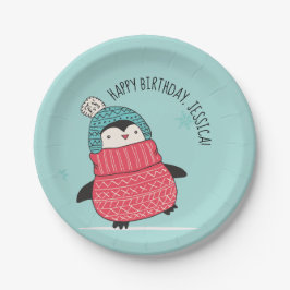 Niedlicher Pinguin in einem Sweater Personalisiert Pappteller