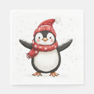 niedlicher Pinguin in Schal und Hut für den Winter Serviette