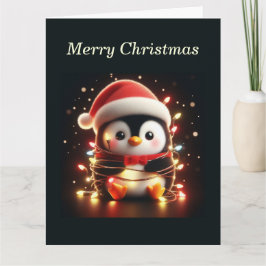 Niedlicher Pinguin in Weihnachtsbeleuchtung ummant Karte