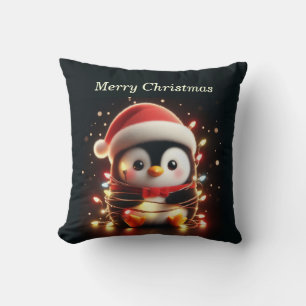 Niedlicher Pinguin in Weihnachtsbeleuchtung ummant Kissen