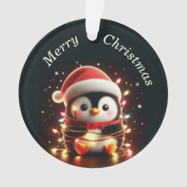 Niedlicher Pinguin in Weihnachtsbeleuchtung ummant Ornament
