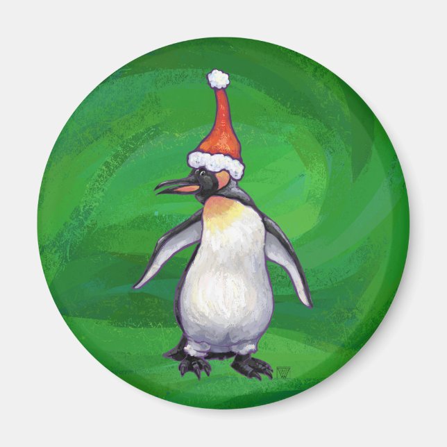 Niedlicher Pinguin in Weihnachtsmannmütze auf Gree Magnet (Vorne)