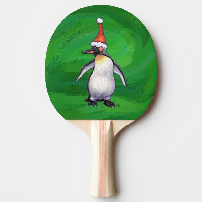 Niedlicher Pinguin in Weihnachtsmannmütze auf Gree Tischtennis Schläger (Vorderseite)