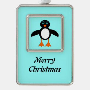 Niedlicher Pinguin individualisierbarer Ornament Rahmen-Ornament Silber