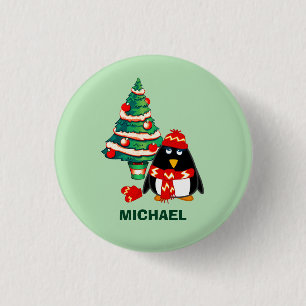 Niedlicher Pinguin Individuelle Name Weihnachtsges Button