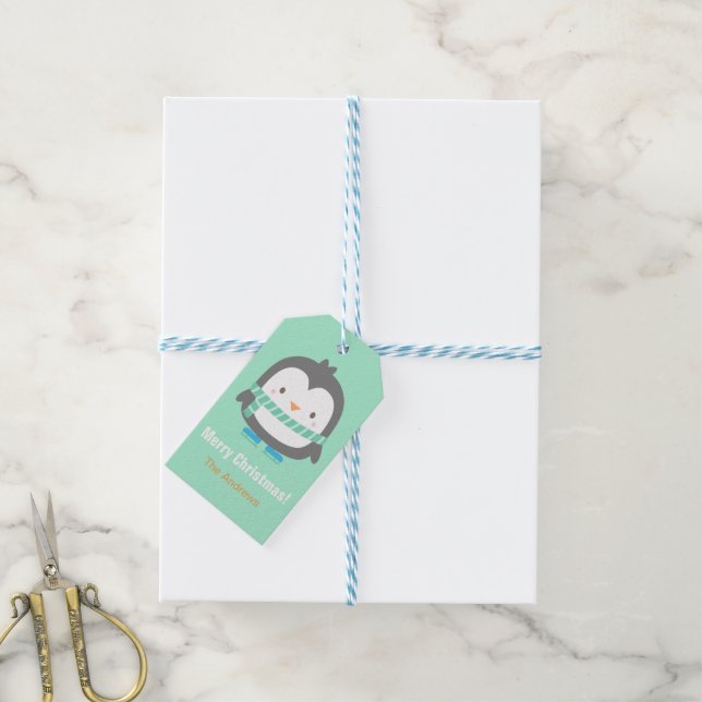 Niedlicher Pinguin Kinder Weihnachtsdekor Aufklebe Geschenkanhänger (Mit Garn)