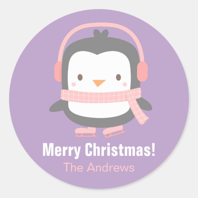 Niedlicher Pinguin Kinder Weihnachtsdekor Aufklebe Runder Aufkleber (Vorderseite)