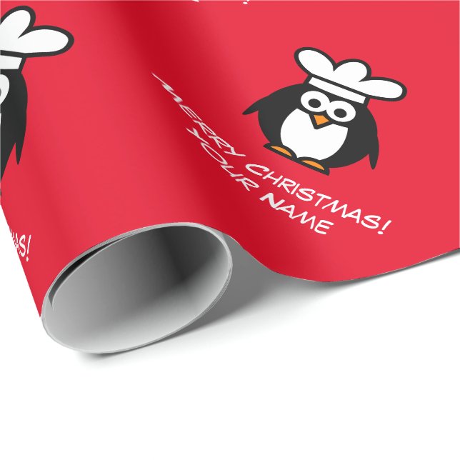 Niedlicher Pinguin Koch kochen Cartoon Brauch Weih Geschenkpapier (Rolleneckpunkt)