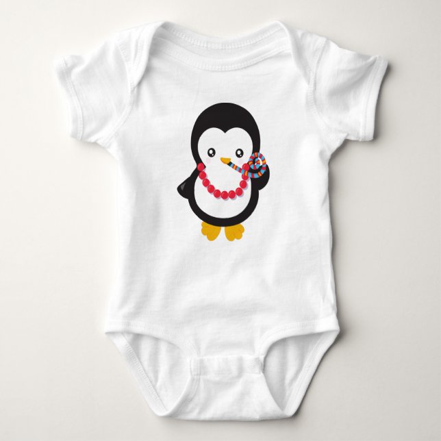 Niedlicher Pinguin, Little Pinguin, Party Pfeifen Baby Strampler (Vorderseite)