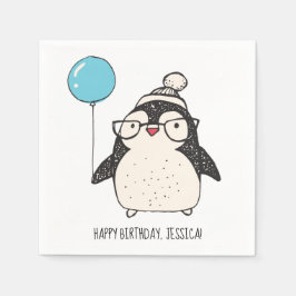 Niedlicher Pinguin mit Ballon Personalisiert Gebur Serviette