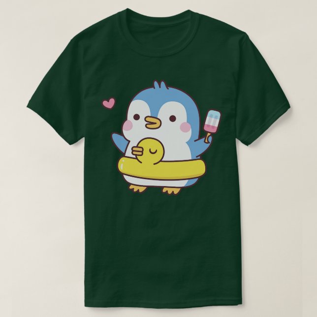 Niedlicher Pinguin mit Duckpool Float T-Shirt (Design vorne)