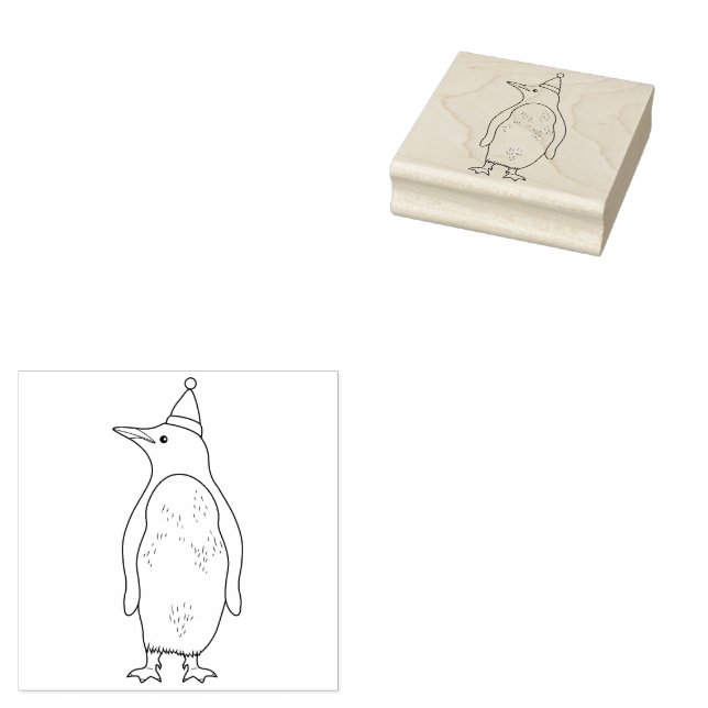 Niedlicher Pinguin mit einer Weihnachtsmannmütze K Gummistempel (Stempel)