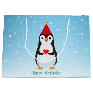 Niedlicher Pinguin mit Herz auf Light Blue Große Geschenktüte