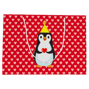 Niedlicher Pinguin mit Herz auf Rot Große Geschenktüte