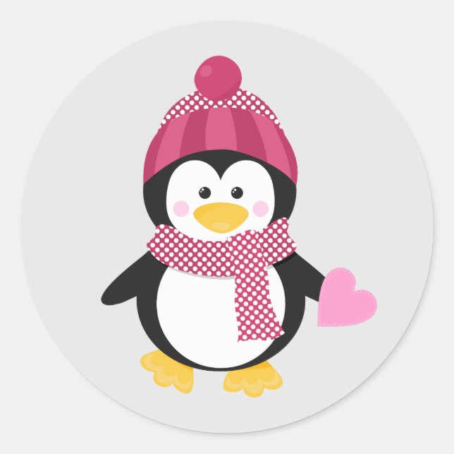 Niedlicher Pinguin mit Herz Runder Aufkleber (Vorderseite)
