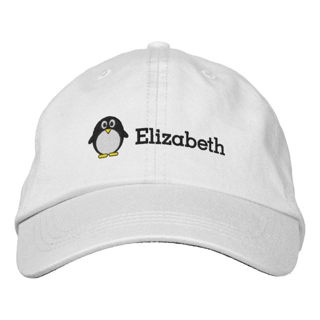 Niedlicher Pinguin mit Individuelle Name Bestickte Baseballkappe (Vorderseite)