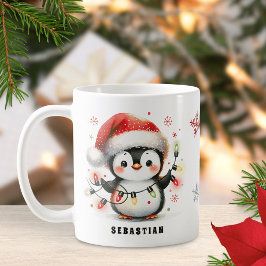 Niedlicher Pinguin mit Lichtern Personalisiert Wei Kaffeetasse