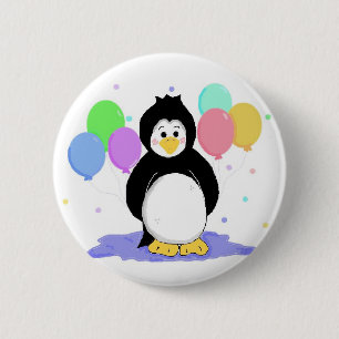 Niedlicher Pinguin mit Party Balloons Button